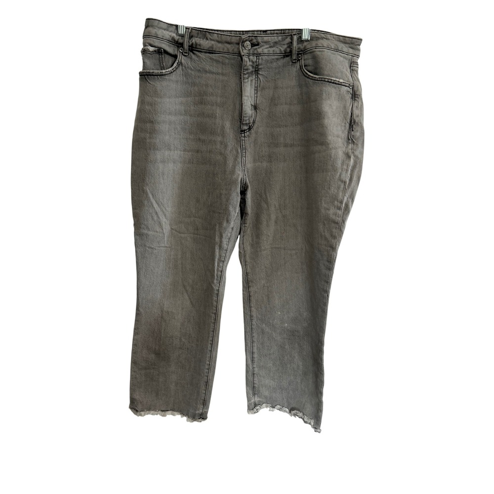 Loft Curvy Straight Crop Jeans Grey Frayed Hem Size 32 14P Petite